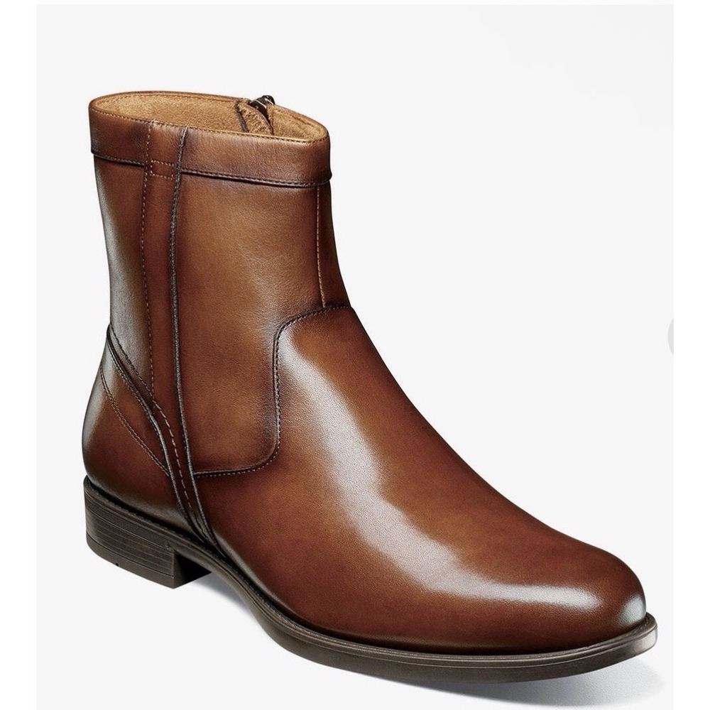 NIB Florsheim Men's 13 EEE Wide Midtown Boot Cognac Brown Leather Plain Toe $150